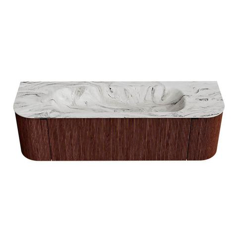 Mondiaz KURVE-DLUX Badkamermeubelset - 150x46x40cm - 1 lade - 2 deuren - wastafel solid surface - midden - 1 kraangat - Ruby SW1415822