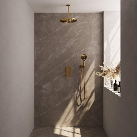 Brauer Gold Edition Ensemble de douche pluie encastré - douche principale 30 cm - 2 fonctions - incluant partie encastrable - douchette ronde 3 positions - PVD - or brossé SW547685