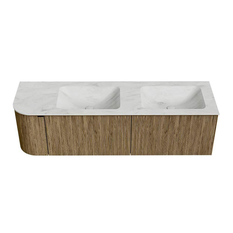 Mondiaz KURVE-DLUX Badkamermeubelset - 155x46x40cm - 2 lade - 1 deur - wastafel solid surface - dubbel / rechts - 2 kraangaten - Dusk SW1414942