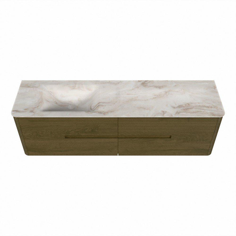 Mondiaz CIRO-DLUX Badkamermeubelset - 170x45x50cm - Solid surface wastafel Frappe - 1 wasbak Links - 1 kraangat - 4 lades - Dusk SW1533812