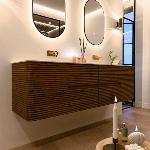 Mondiaz CIRO-DLUX Badkamermeubelset - 170x45x50cm - Solid surface wastafel Frappe - 2 wasbak Dubbel - zonder kraangaten - 4 lades - Dusk SW1532846