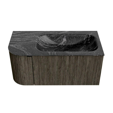 Mondiaz KURVE-DLUX Ensemble meuble de salle de bains - 95x46x40cm - 1 tiroir - 1 porte - lavabo solid surface - droite - 1 trou de robinet - Shadow SW1414648