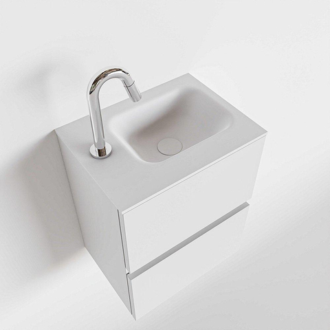 MONDIAZ ADA Toiletmeubel - 40x30x50cm - 1 kraangat - 2 lades - talc mat - wasbak links - Solid surface - Wit SW472494