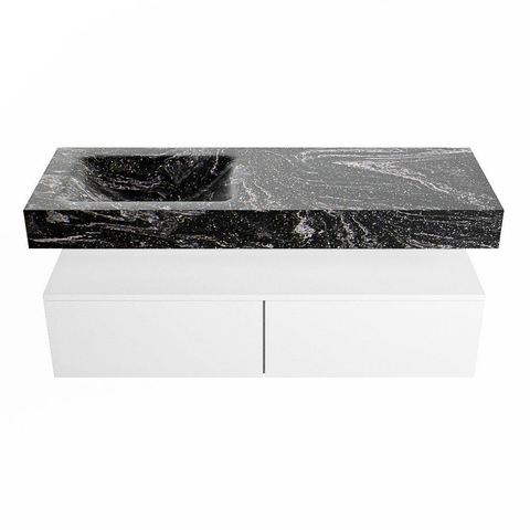 Mondiaz ALAN-DLUX Ensemble de meuble - 130cm - meuble Talc mat - 2 tiroirs - Lavabo Cloud Lava suspendu - vasque Gauche - 0 trous de robinet SW809220