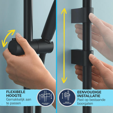 Grohe Vitalio Start 110 Glijstangset - 90cm - ronde handdouche - met 2 straalsoorten - gladde doucheslang - matte black (mat zwart) SW1126916