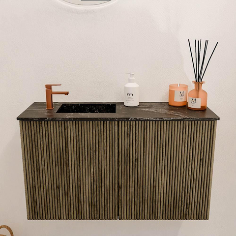 Mondiaz JOYA-DLUX 70cm toiletmeubel - kleur Dusk - Wastafel FAYE positie Links 1 kraangat kleur Lava. SW1423225