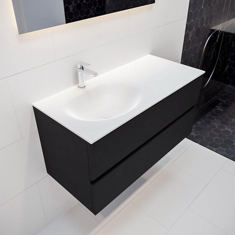 ENSEMBLE DE MEUBLE MONDIAZ VICA - 100cm - 2 tiroirs - lavabo Moon gauche - 1 trou de robinet - solid surface urban SW410166