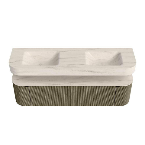 MONDIAZ THOR-DLUX Meuble de salle de bains - 170cm - arrondi gauche + droite - couleur Shadow - 1 tiroir - 2 portes - Vasque suspendue CLOUD Double sans trou de robinet - couleur Meli SW1465760
