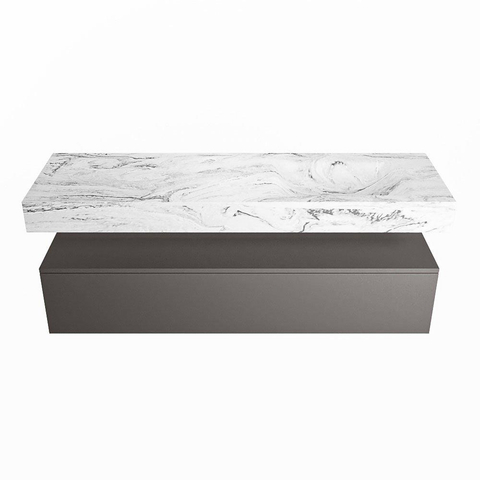 Mondiaz ALAN-DLUX Ensemble de meuble - 150cm - meuble Dark grey mat - 1 tiroir - Lavabo Cloud Glace suspendu - vasque Droite - 1 trou de robinet SW805576