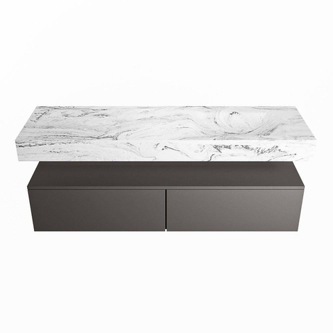 Mondiaz ALAN-DLUX Ensemble de meuble - 150cm - meuble Dark grey mat - 2 tiroirs - Lavabo Cloud Glace suspendu - vasque Droite - 1 trou de robinet SW805665