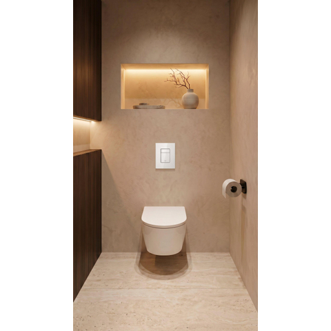 QeramiQ Dely Swirl Toiletset - 36.5x 53cm - Grohe Rapid inbouwreservoir - slim zitting - witte bedieningsplaat - rechthoekige knoppen - glans wit SW1126082