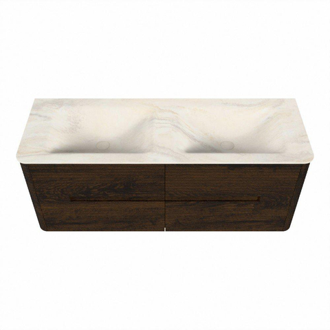 Mondiaz CIRO-DLUX Ensemble de meubles de salle de bains - 130x45x50cm - Vasque en solid surface Ostra - 2 lavabos double - sans trous de robinet - 4 tiroirs - Noyer SW1530410