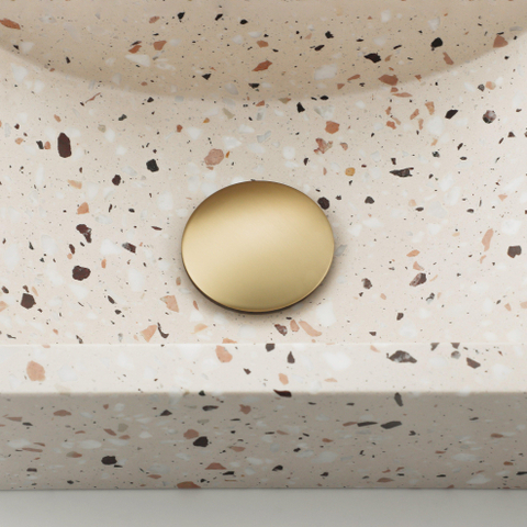 FugaFlow Eccelente Pietra Ensemble de fontaine - 40x22x10cm - trou de robinet à droite - robinet de fontaine en laiton brossé PVD - bouchon de vidange - siphon abaissé - beige mat SW1468988