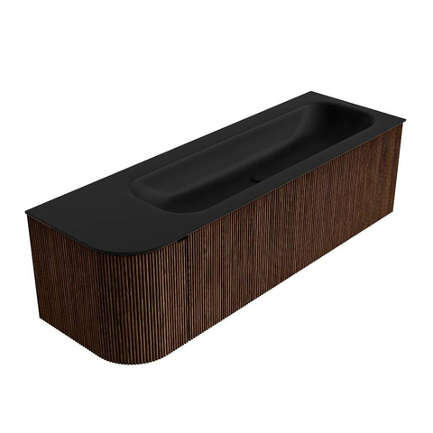 MONDIAZ KURVE meuble de salle de bains 145cm avec module 25 L couleur Walnut avec 1 tiroir et 1 porte. Lavabo BIG LARGE à droite sans trou de robinet Urban. SW1138516