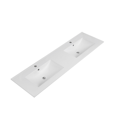 Saniclass Vygo Meubelwastafel - 161.5x46x2cm - overloop - 2 wasbakken - 2 kraangaten - keramiek - glans wit SW1471933