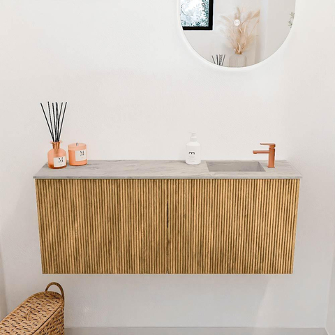 Mondiaz JOYA-DLUX Meuble de toilette 100cm - couleur Chêne - Vasque FAYE position Droite 1 trou de robinet couleur Glace SW1421968