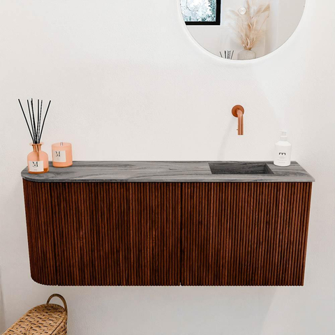 Mondiaz JOYA-DLUX 101.6cm toiletmeubel - ronding links kleur Ruby - Wastafel FAYE positie Rechts Zonder kraangat kleur Sombra. SW1425707
