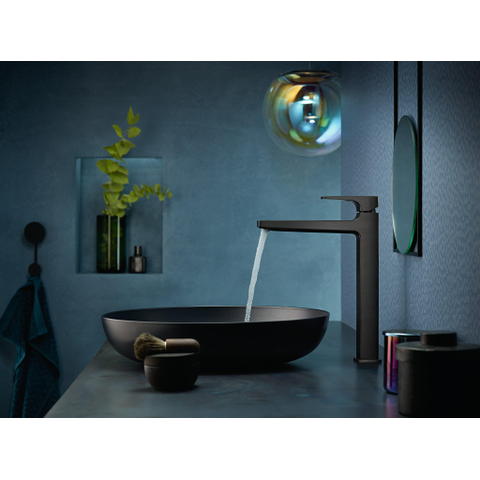 Hansgrohe Metropol 1-gats wastafelkraan - 260 met push open waste - met voorsprong vaste uitloop 20.4cm - geborsteld zwart chroom SW297569
