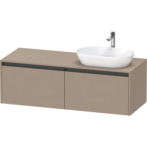 Duravit Ketho.2 Wastafelonderbouwkast - inclusief consoleplaat - met 2 laden - voor waskom rechts - 140x55x45.9cm - met handgrepen antraciet - linnen mat SW773044
