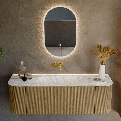 Mondiaz KURVE-DLUX Ensemble meuble de salle de bains - 140x46x40cm - 1 tiroir - 2 portes - lavabo solid surface - central - sans trou de robinet - Dusk SW1415469