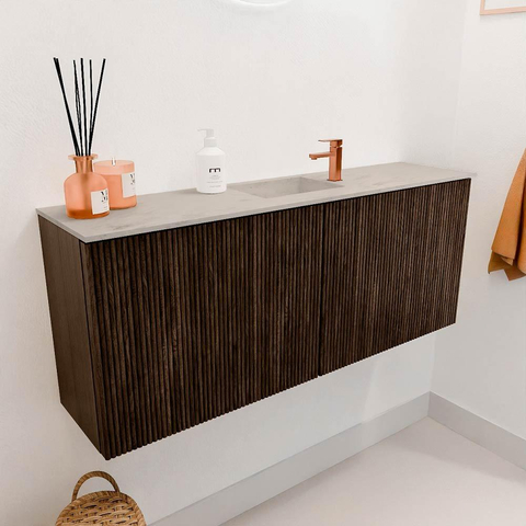 Mondiaz JOYA-DLUX Meuble de salle de bains 100cm - couleur Walnut - Vasque FAYE position Milieu 1 trou de robinet couleur Opalo. SW1422549