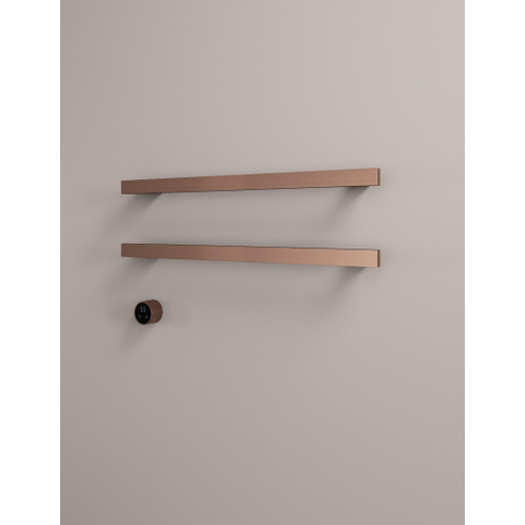 Hotbath &MORE Handdoekradiator - 80x38cm - vierkant - 2 stangen - horizontaal - met schakelaar - PVD - geborsteld koper SW1245757