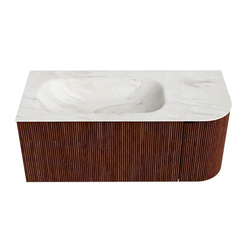 Mondiaz KURVE-DLUX Badkamermeubelset - 105x46x40cm - 1 lade - 1 deur - wastafel solid surface - links - zonder kraangat - Ruby SW1415835