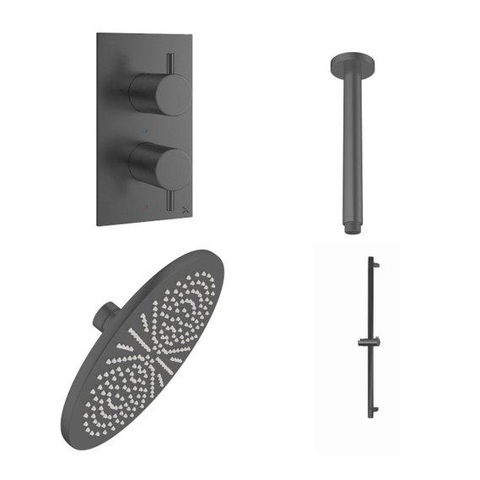 Crosswater MPRO Inbouwdoucheset - 30cm hoofddouche - plafondarm - glijstangset - ronde handdouche - slate gunmetal (antraciet) SW999829