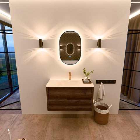 Mondiaz CIRO-DLUX Badkamermeubelset - 90x45x50cm - Solid surface wastafel Meli - 1 wasbak Midden - 1 kraangat - 2 lades - Dusk SW1533138