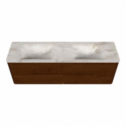 Mondiaz CIRO-DLUX Meuble de salle de bains - 160x45x50cm - Plan-vasque en solid surface Frappe - 2 vasques Double - sans trous de robinetterie - 4 tiroirs - Ruby SW1531536