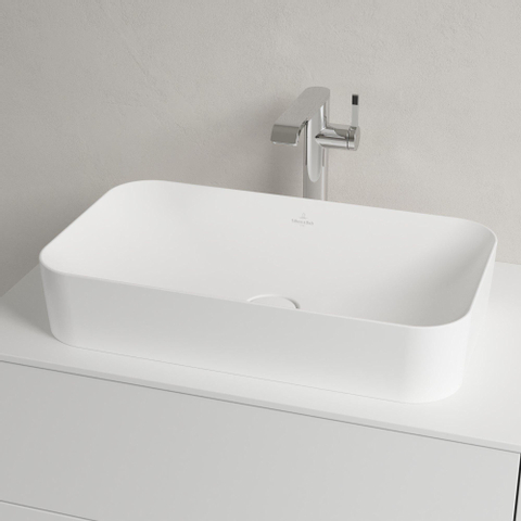 Villeroy & Boch finion opzetwastafel - zonder kraangat - 60x35cm CeramicPlus - zonder overloop - Stone White (mat wit) SW209544