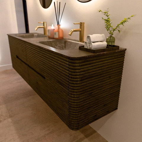 Mondiaz CIRO-DLUX Badkamermeubelset - 170x45x50cm - Solid surface wastafel Lava - 2 wasbak Dubbel - 2 kraangaten - 4 lades - Shadow SW1532417