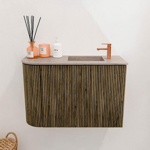 Mondiaz JOYA-DLUX Meuble de toilette 61,6cm - arrondi gauche couleur Dusk - Vasque FAYE position droite 1 trou de robinet couleur Saba SW1426075