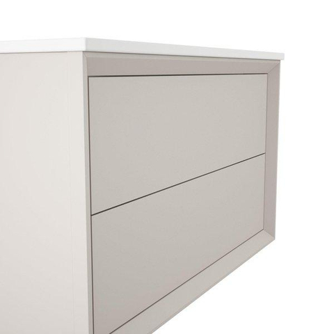 Saniclass Prime Core Meuble de salle de bain - 100x50x45cm - 1 vasque rectangulaire en céramique blanc - 1 trou de robinet - 2 tiroirs - miroir rectangulaire - mat cotton (beige) SW925873