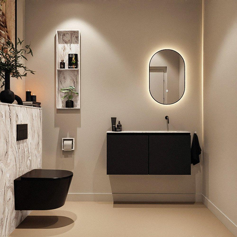 MONDIAZ TURE-DLUX Meuble de toilettes 100 cm Urban. EDEN vasque Glace position à droite. Sans trou de robinet. SW1103127