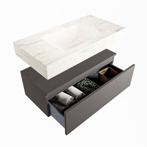 MONDIAZ ALAN - DLUX Badkamermeubelset - 90cm - onderkast - Dark grey - 1 lade - vrijhangende wastafel - wasbak midden - 1 kraangat - Ostra SW807456
