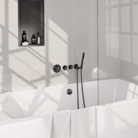 Brauer Gunmetal sculpture encastré - garniture de baignoire - 3 boutons sculptés - douchette à main barre 1 fonction - avec système vidage remplissage - PVD - gunmetal brossé SW715944