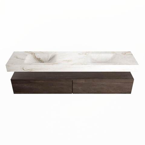 Mondiaz ALAN-DLUX Ensemble de meuble de salle de bain - 200x46cm - 2 tiroirs - vasque suspendue - sans trous de robinetterie - 2 doubles - Dark Brown (chêne foncé) SW1301092
