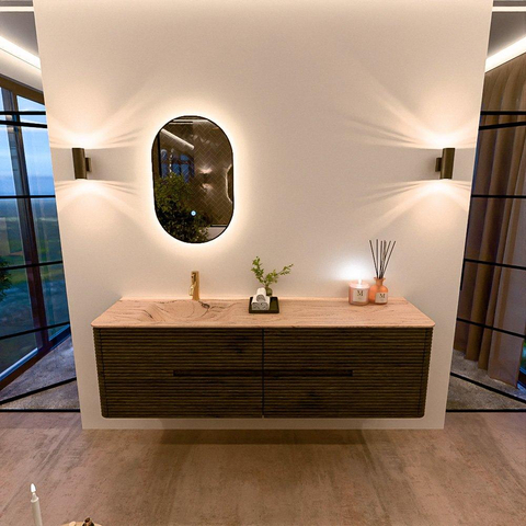 Mondiaz CIRO-DLUX Ensemble de meubles de salle de bains - 170x45x50cm - Plan vasque solid surface Arena - 1 vasque à gauche - 1 trou de robinet - 4 tiroirs - Shadow SW1532365