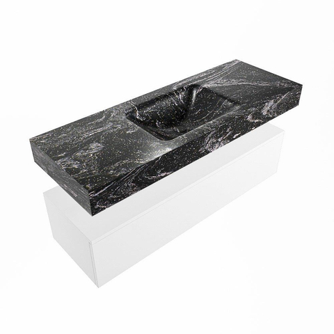 Mondiaz ALAN-DLUX Ensemble de meuble - 130cm - meuble Talc mat - 1 tiroir - Lavabo Cloud Lava suspendu - vasque Centre - 1 trou de robinet SW807816