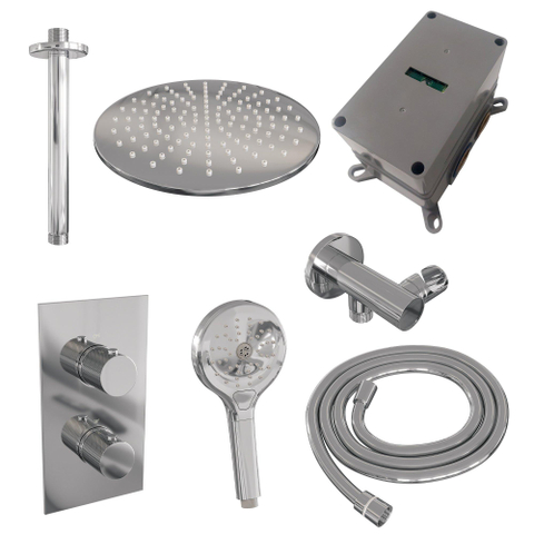 Brauer Chrome Carving Ensemble de douche pluie encastré - douche principale 30 cm - 2 fonctions - incluant partie encastrable - douchette ronde 3 positions - chrome SW715657