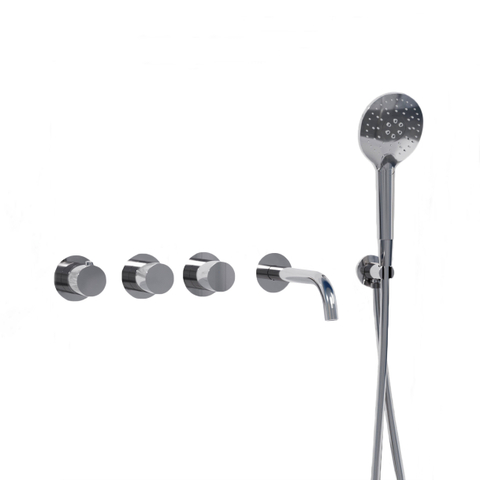 Fortifura Nebbio Badcombinatie-set - thermostaatkraan - wandaansluitbocht - met handdouchehouder - gladde doucheslang - ronde handdouche - uitloop - hoogglans chroom SW1237980