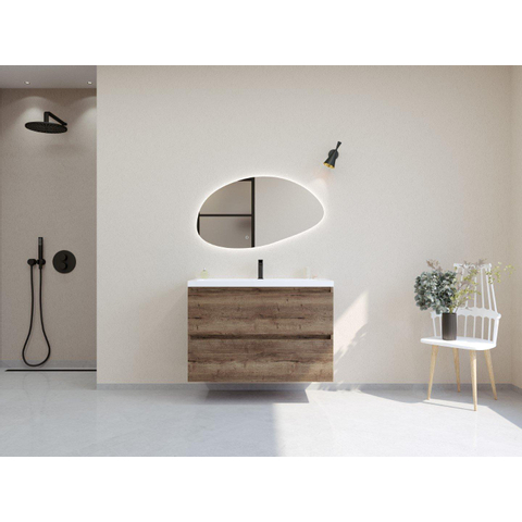 H&R Badmeubelen Infinity XXL 3D Badkamermeubelset - 100 cm - 1 keramische wasbak djazz wit - 1 kraangat - 2 lades - charleston SW863492