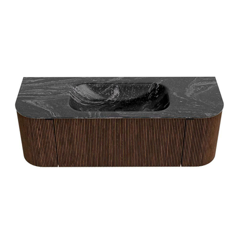 MONDIAZ KURVE-DLUX Meuble de salle de bains 130cm avec module 25 Len R couleur Walnut avec 1 tiroir et 2 portes. Lavabo BIG SMALL central 1 trou de robinet couleur Lava. SW1137214