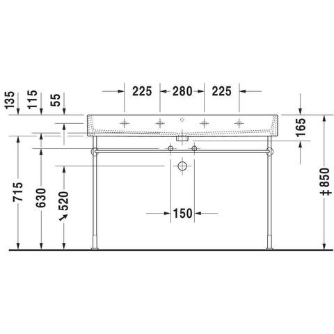 Duravit Vero air Wastafel - geslepen - met 2x1 kraangat - zonder overloop - 120x47cm - met wondergliss - inclusief bevestiging - wit SW156947