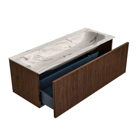 MONDIAZ KURVE-DLUX 120cm badmeubel kleur Walnut met 1 lade en 0 deuren. Wastafel BIG LARGE Midden 2 kraangaten Nata. SW1432209