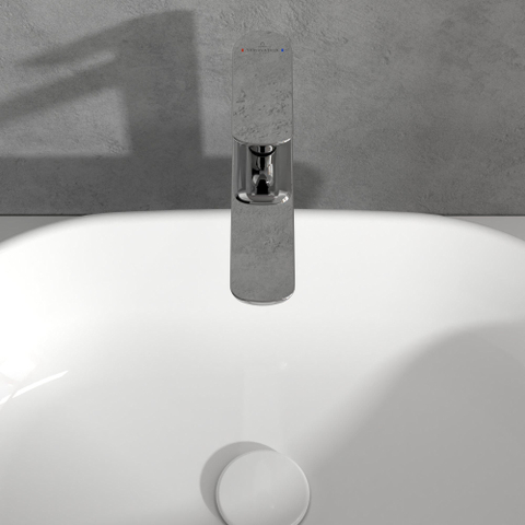 Villeroy & Boch O.novo 1 greeps wastafelkraan verhoogd - met waste - hoogglans chroom SW974110