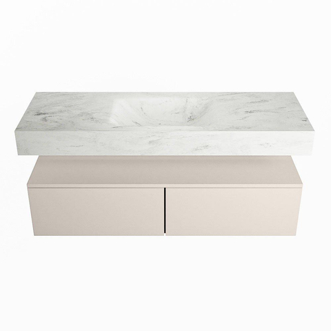 Mondiaz ALAN-DLUX Ensemble de meuble - 130cm - meuble Linen mat - 2 tiroirs - Lavabo Cloud Opalo suspendu - vasque Centre - 1 trou de robinet SW806610