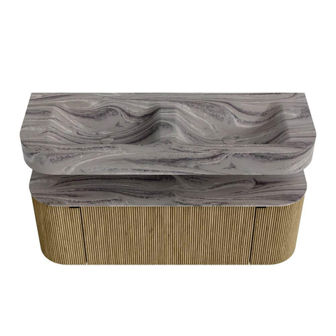 MONDIAZ THOR-DLUX 130cm meuble de salle de bains arrondi gauche + droite couleur Dusk avec 1 tiroir et 2 portes. Vasque suspendue CLOUD Double sans trou de robinet couleur Sombra. SW1464070
