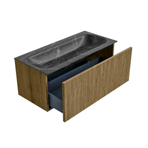 Mondiaz KURVE-DLUX Badkamermeubelset - 100x46x40cm - 1 lade - wastafel solid surface - midden - zonder kraangat - Dusk SW1415255
